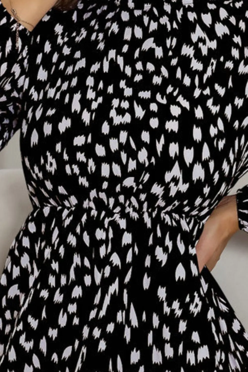 Printed Frill Neck Long Sleeve Dress, image 6