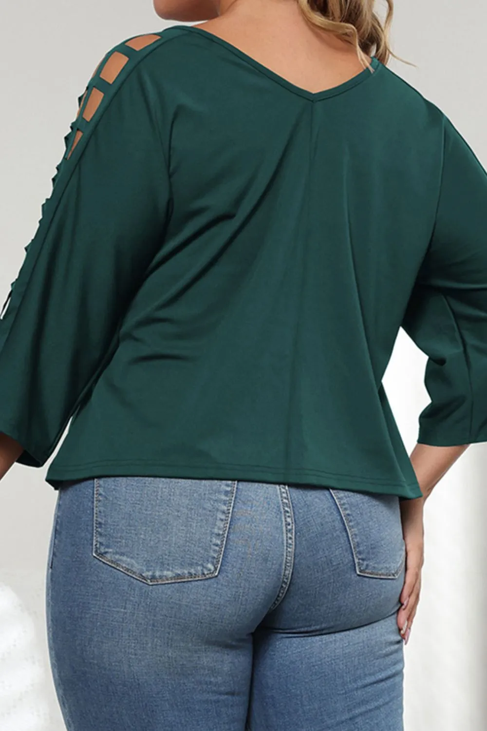 Plus Size Cutout Three-Quarter Sleeve Blouse, image 9