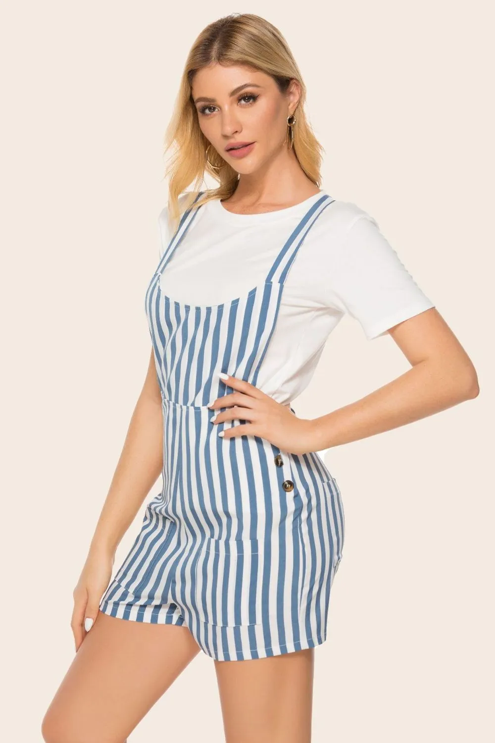 Striped Scoop Neck Romper, image 3