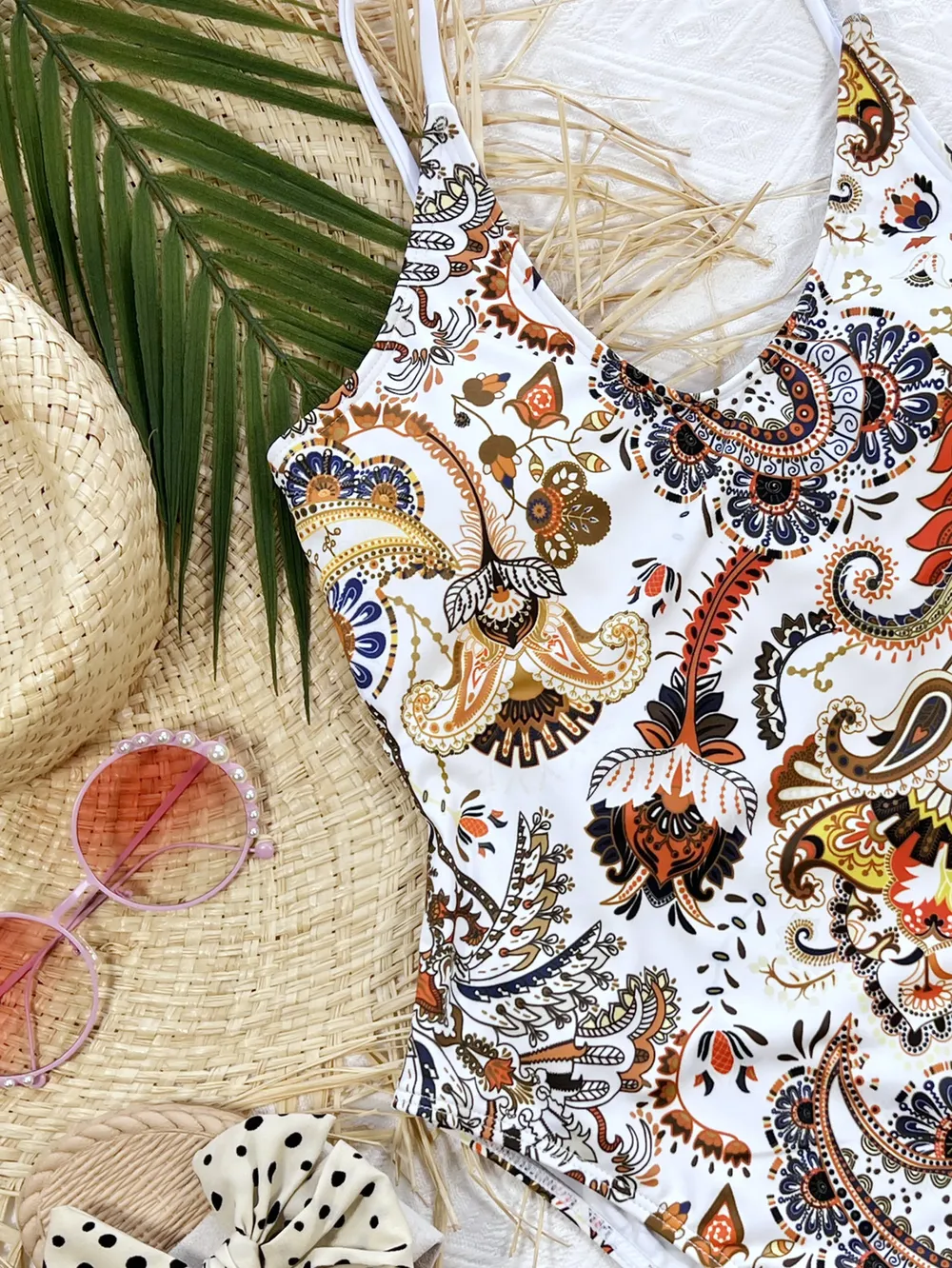 Printed Tie Back Scoop Neck One-Piece Swimsuit, image 6