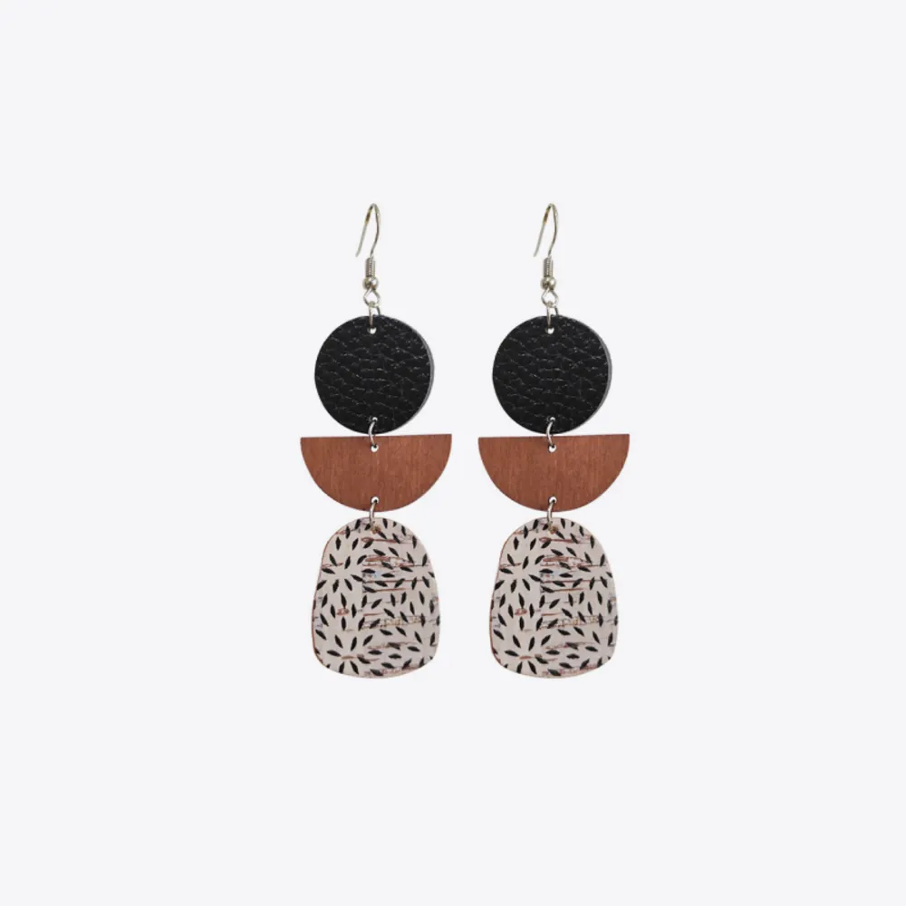 Leather & Wood Drop Earrings, image 2