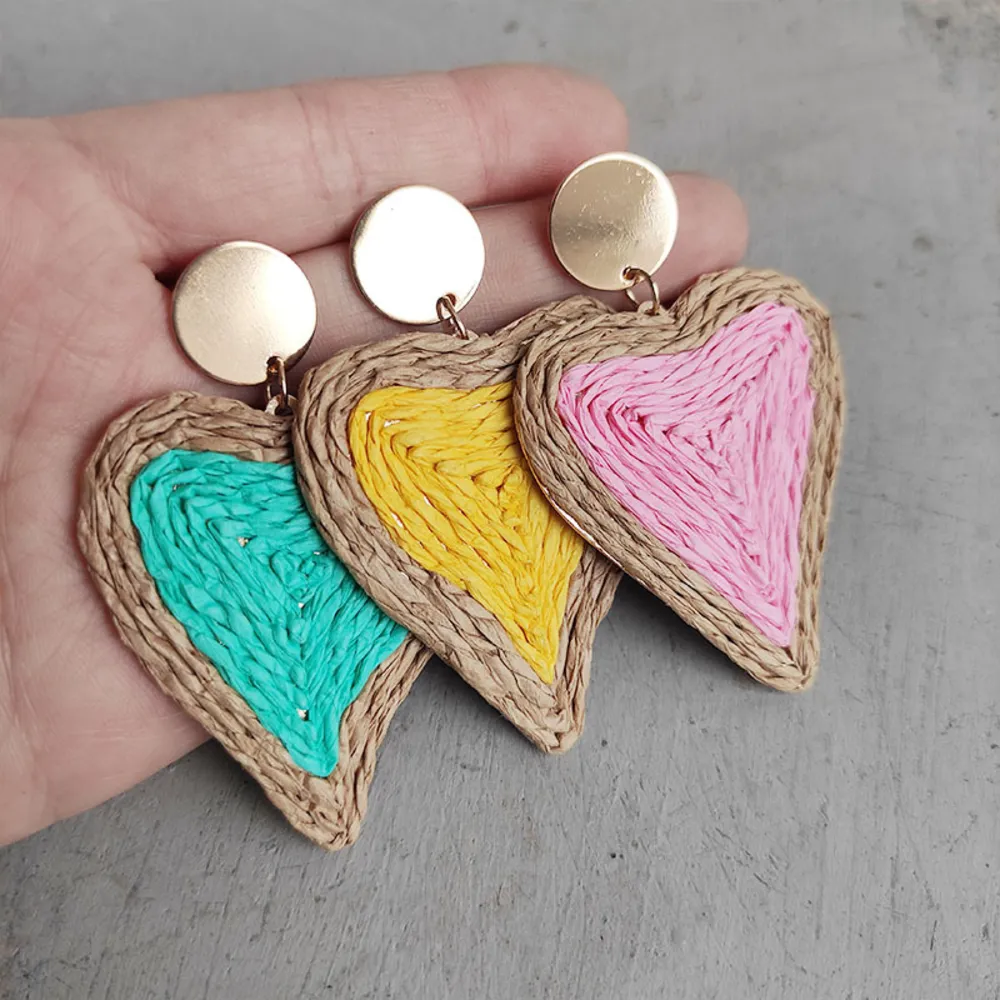 Raffia Grass Heart Teardrop Earrings, image 2
