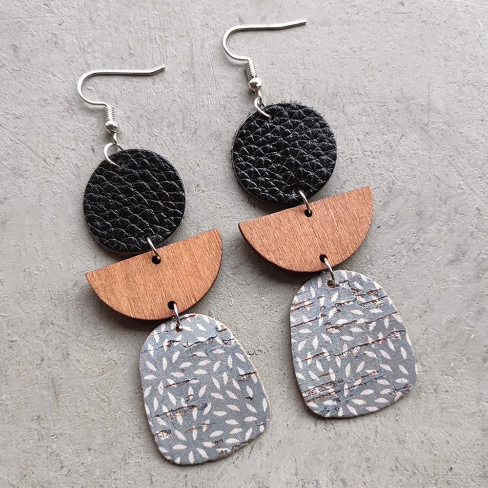 Leather & Wood Drop Earrings, image 6