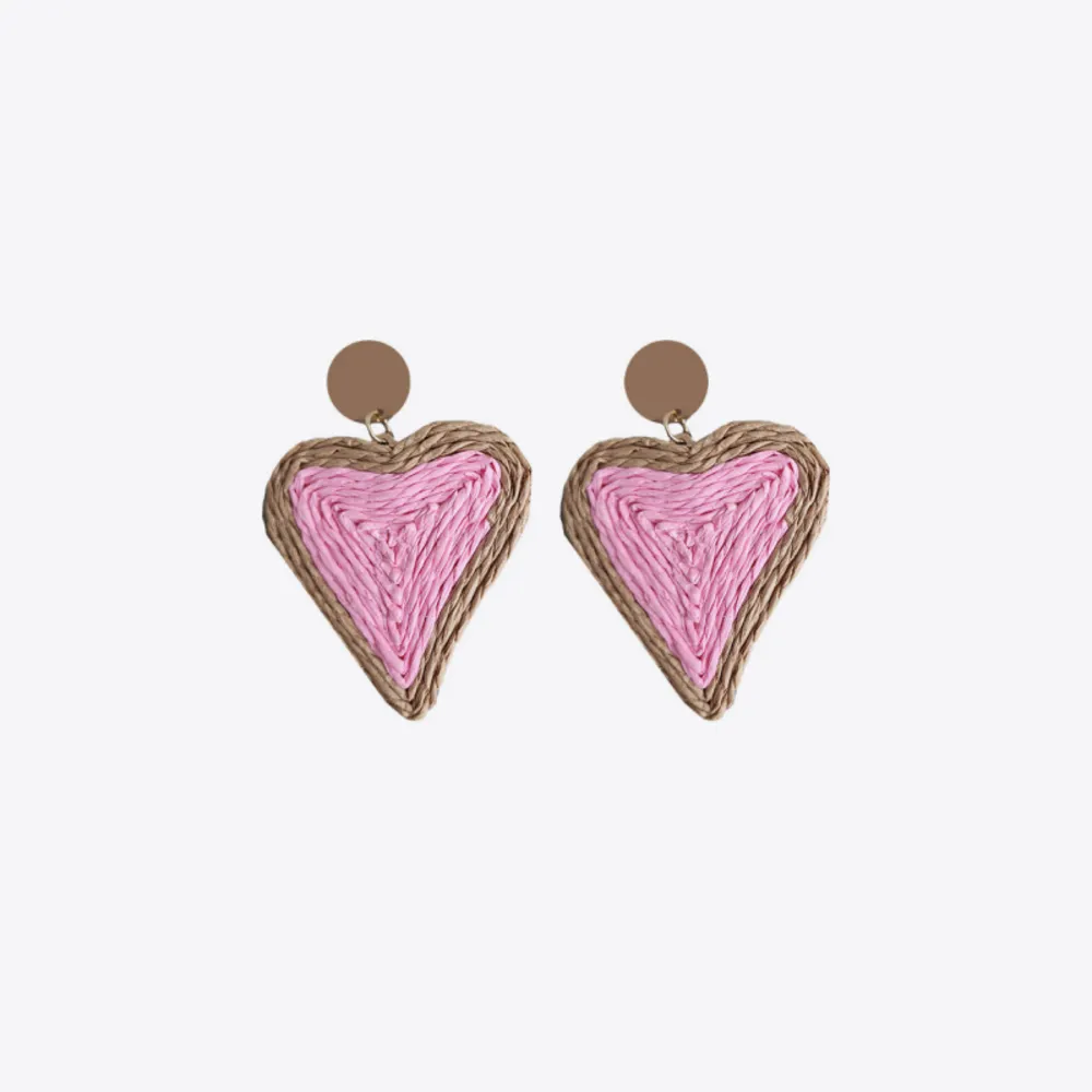 Raffia Grass Heart Teardrop Earrings, image 3