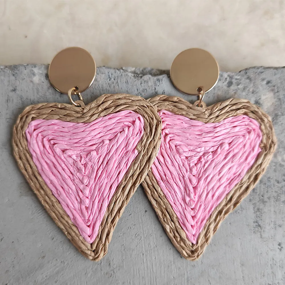 Raffia Grass Heart Teardrop Earrings, image 4