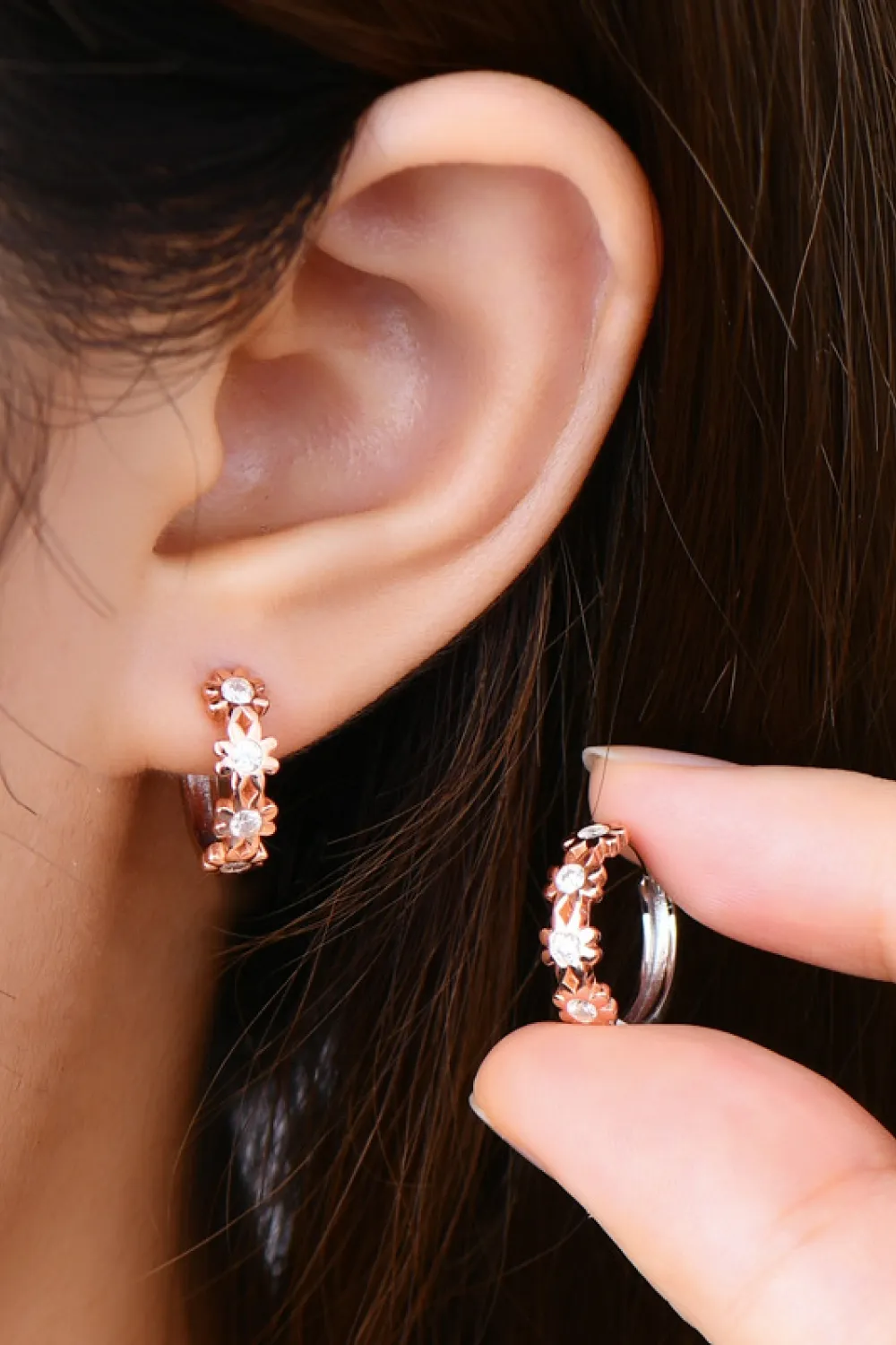 Moissanite 925 Sterling Silver Huggie Earrings, image 3