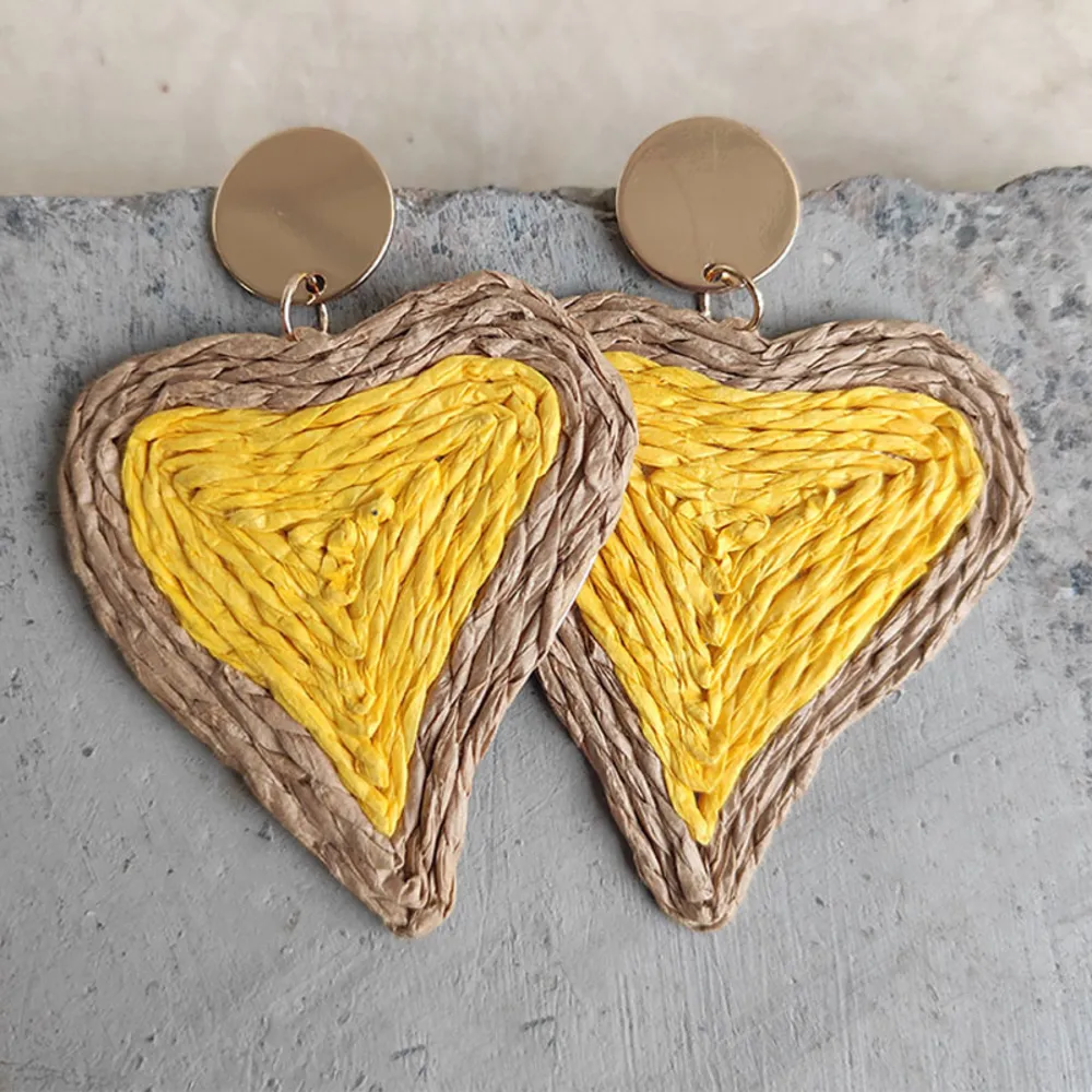 Raffia Grass Heart Teardrop Earrings, image 6