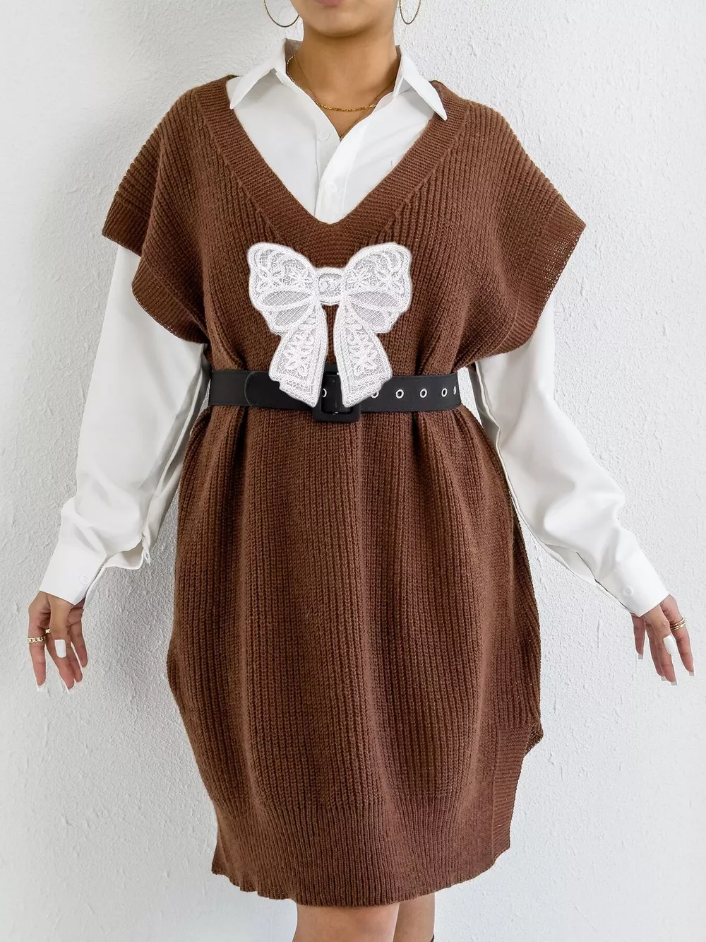 Embroidered Bow V-Neck Sweater Vest, image 6