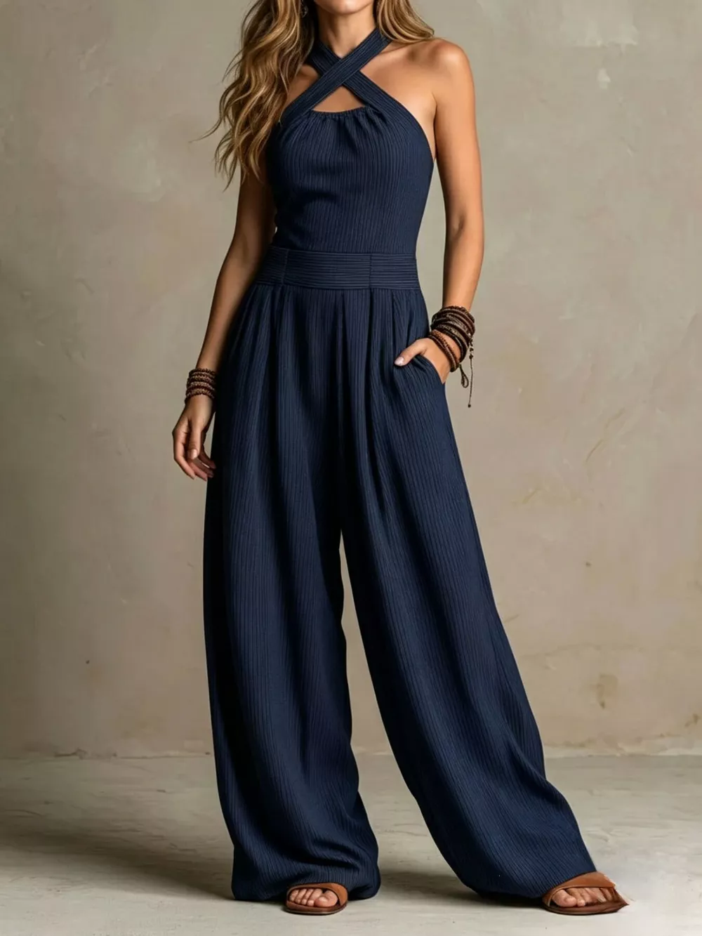 Halter Neck Wide-Leg Jumpsuit with Pockets, image 7