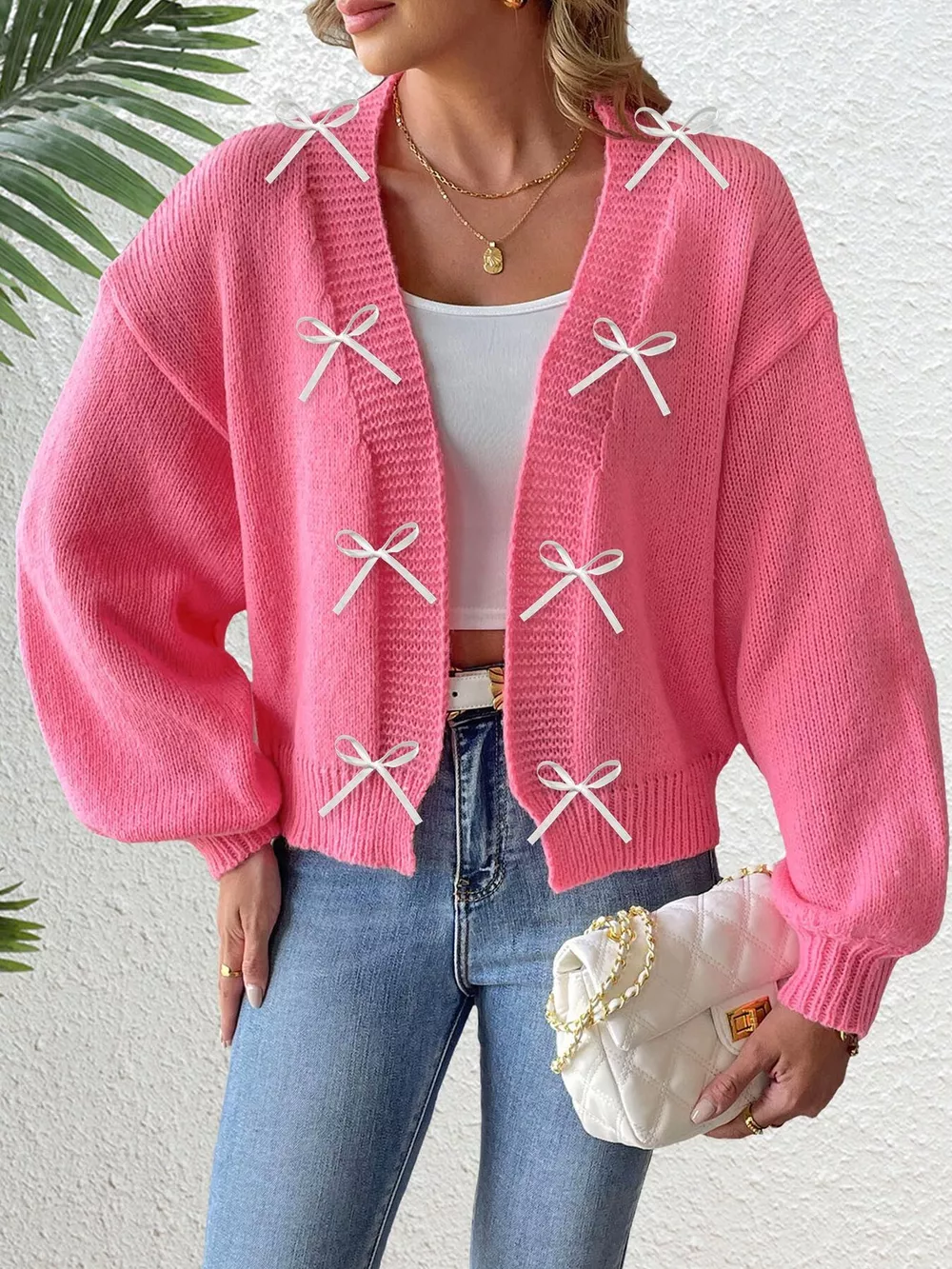 Bow-Tie Open Front Knit Cardigan, image 2