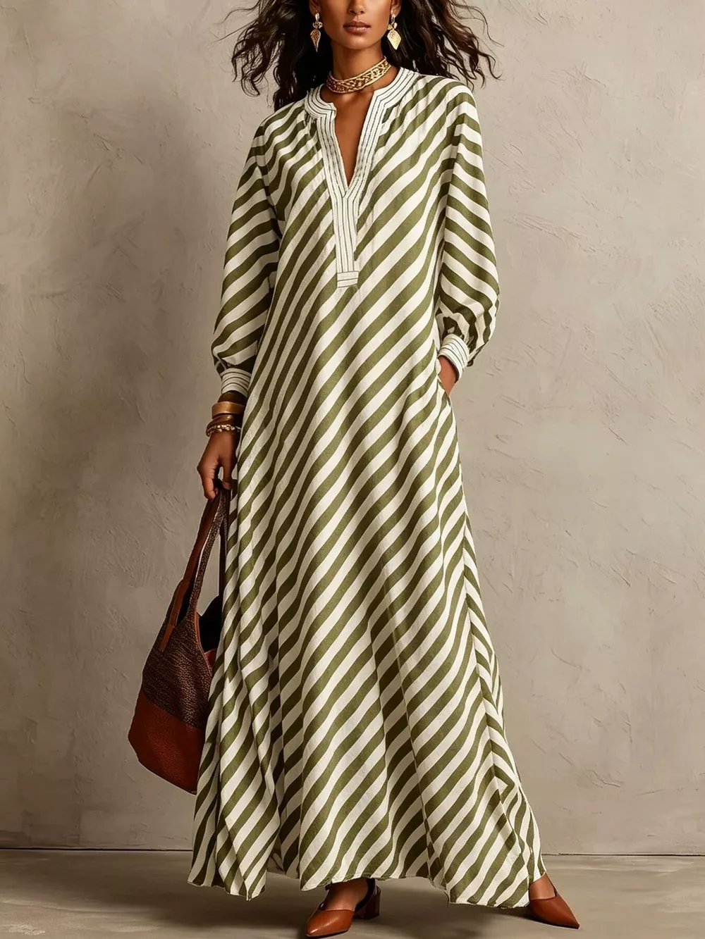Striped Long Sleeves Maxi Dress, image 7