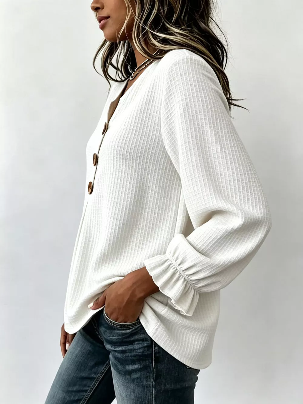 Waffle Knit Long Sleeve Top, image 16