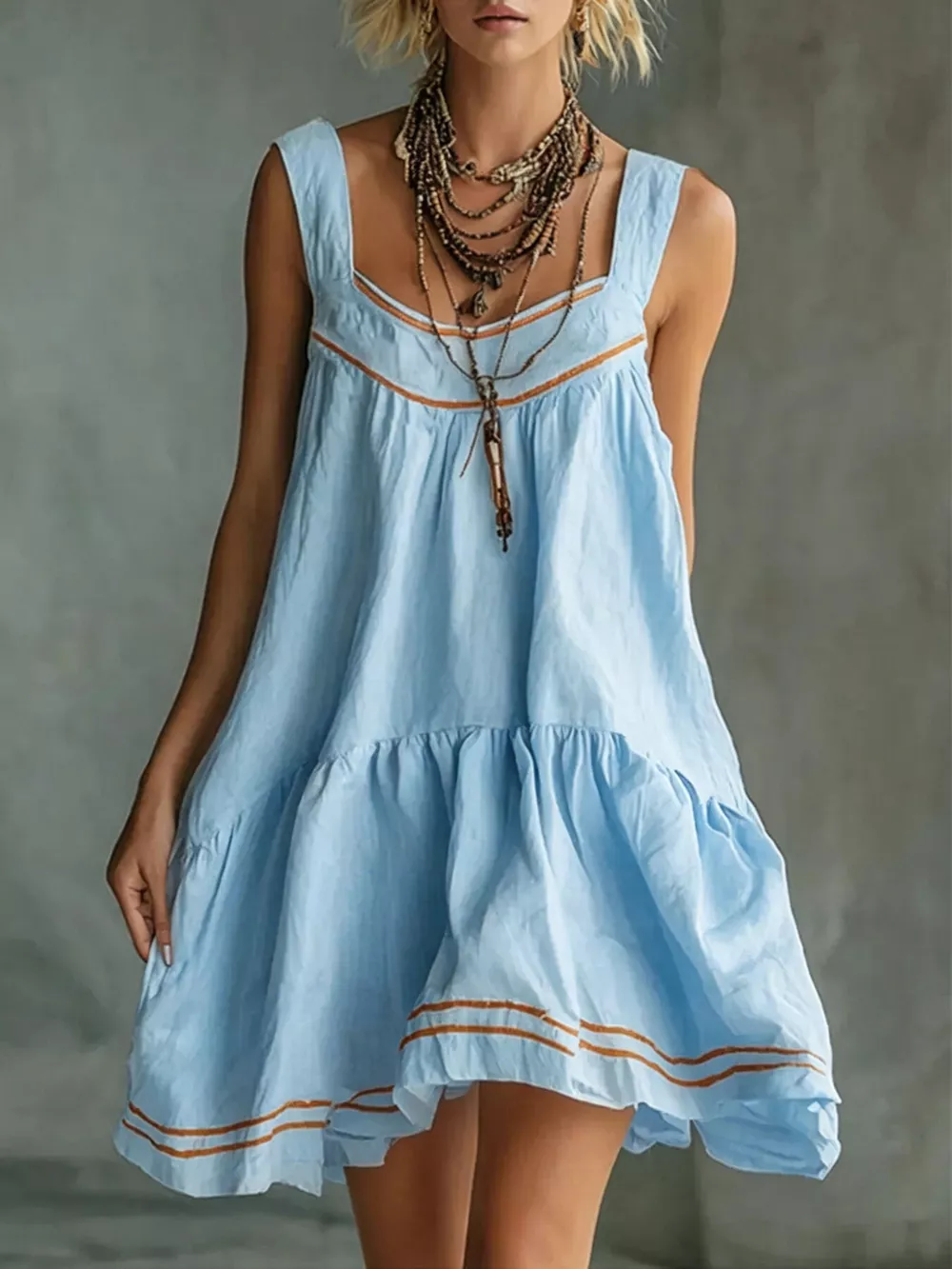 Full Size Sleeveless Tiered Mini Dress Plus Size, image 3