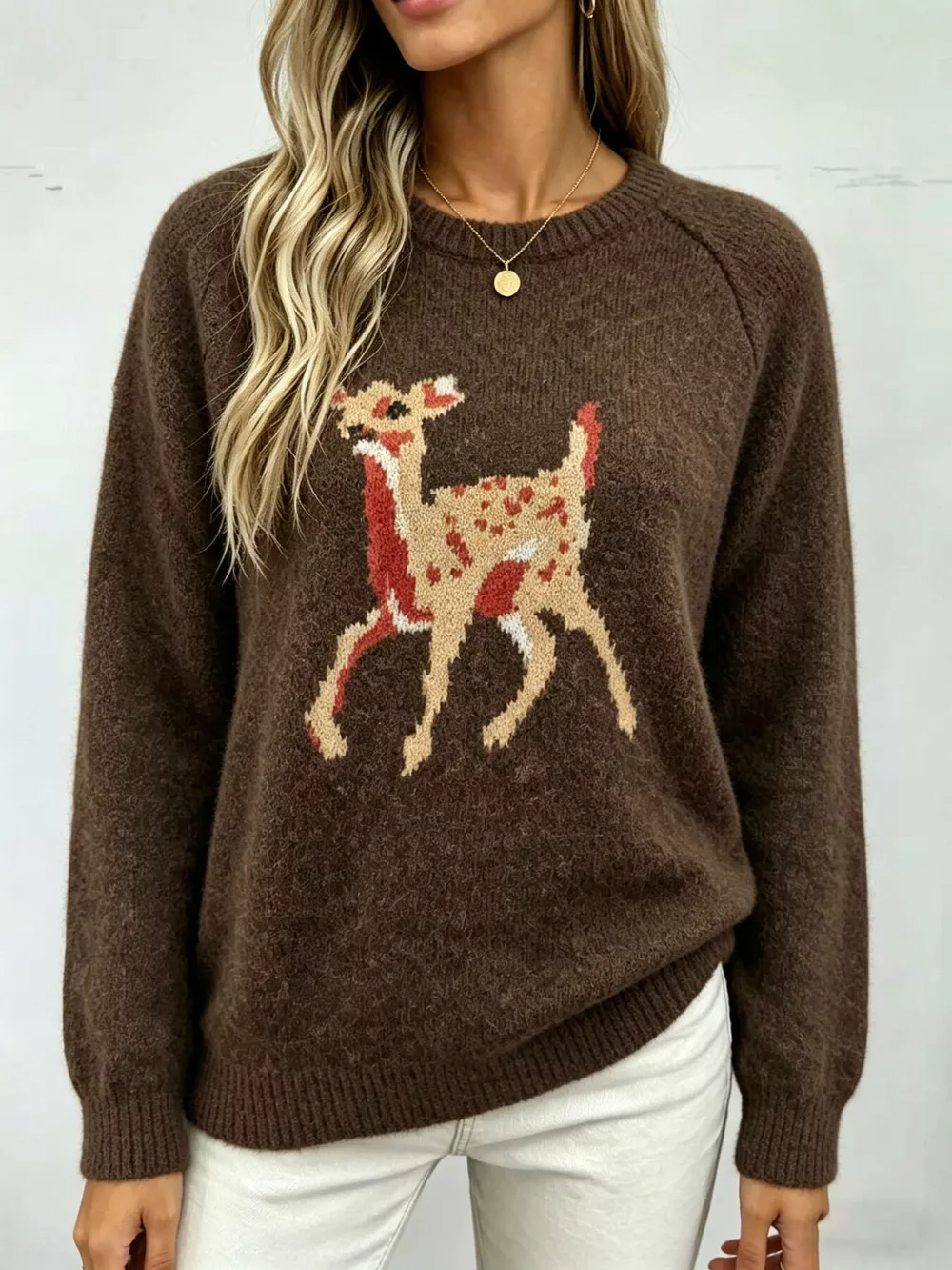 Deer Pattern Raglan Sleeve Sweater, image 3
