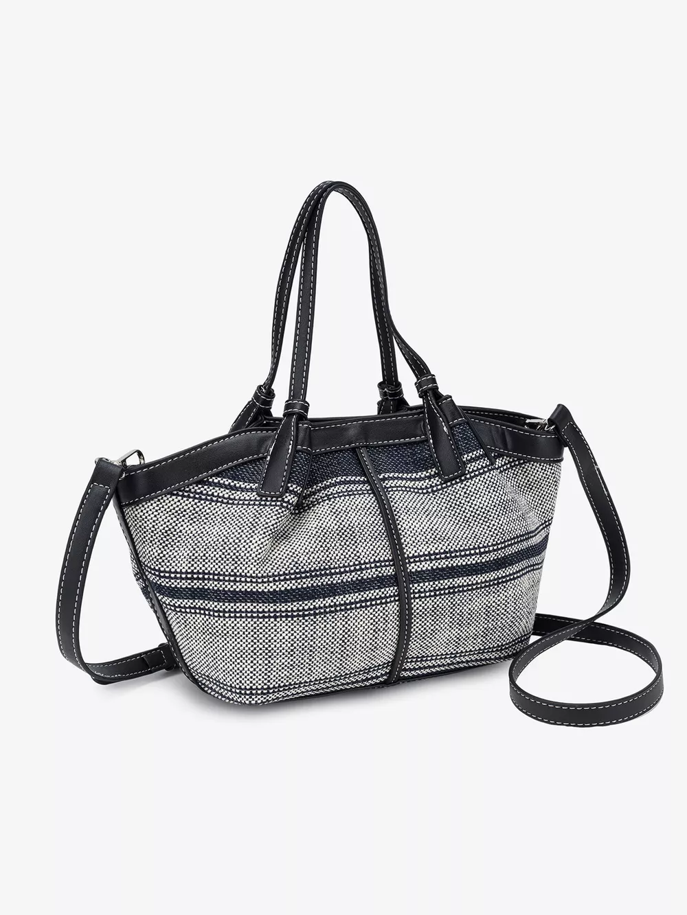 Vintage Striped Crossbody Bag with Leather Trim, image 4