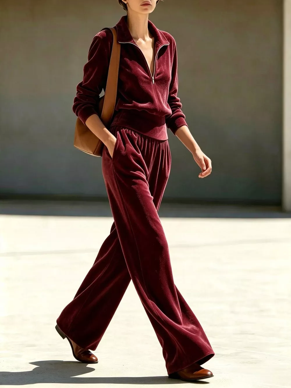 Full Size Half Zip Sweatshirt and Wide-Leg Pants Set Plus Size, image 11