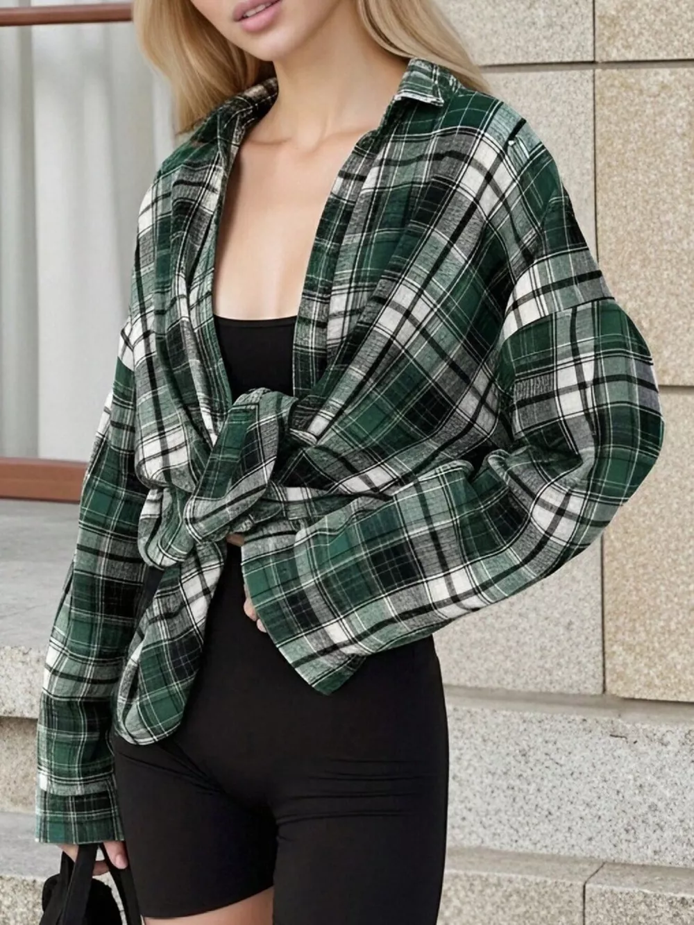 Plaid Collared Neck Long Sleeve Shirt, image 3