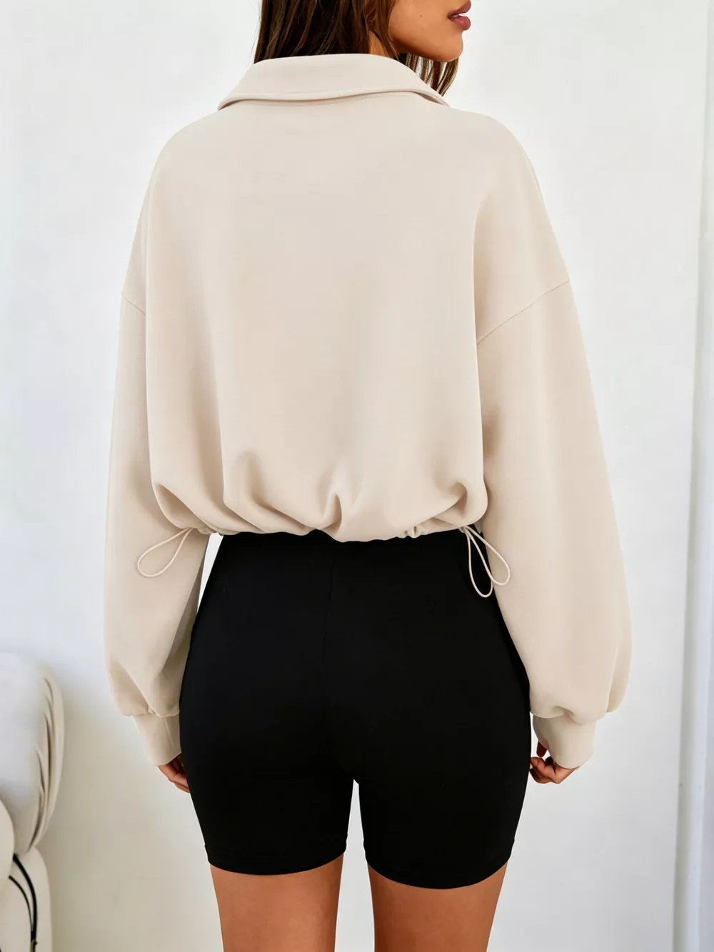 Half Zip Drawstring Hem Sweatshirt, image 3