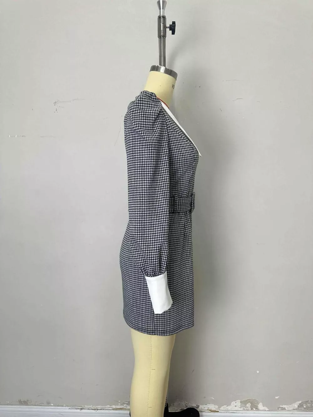 Contrast Collar Houndstooth Mini Dress, image 5