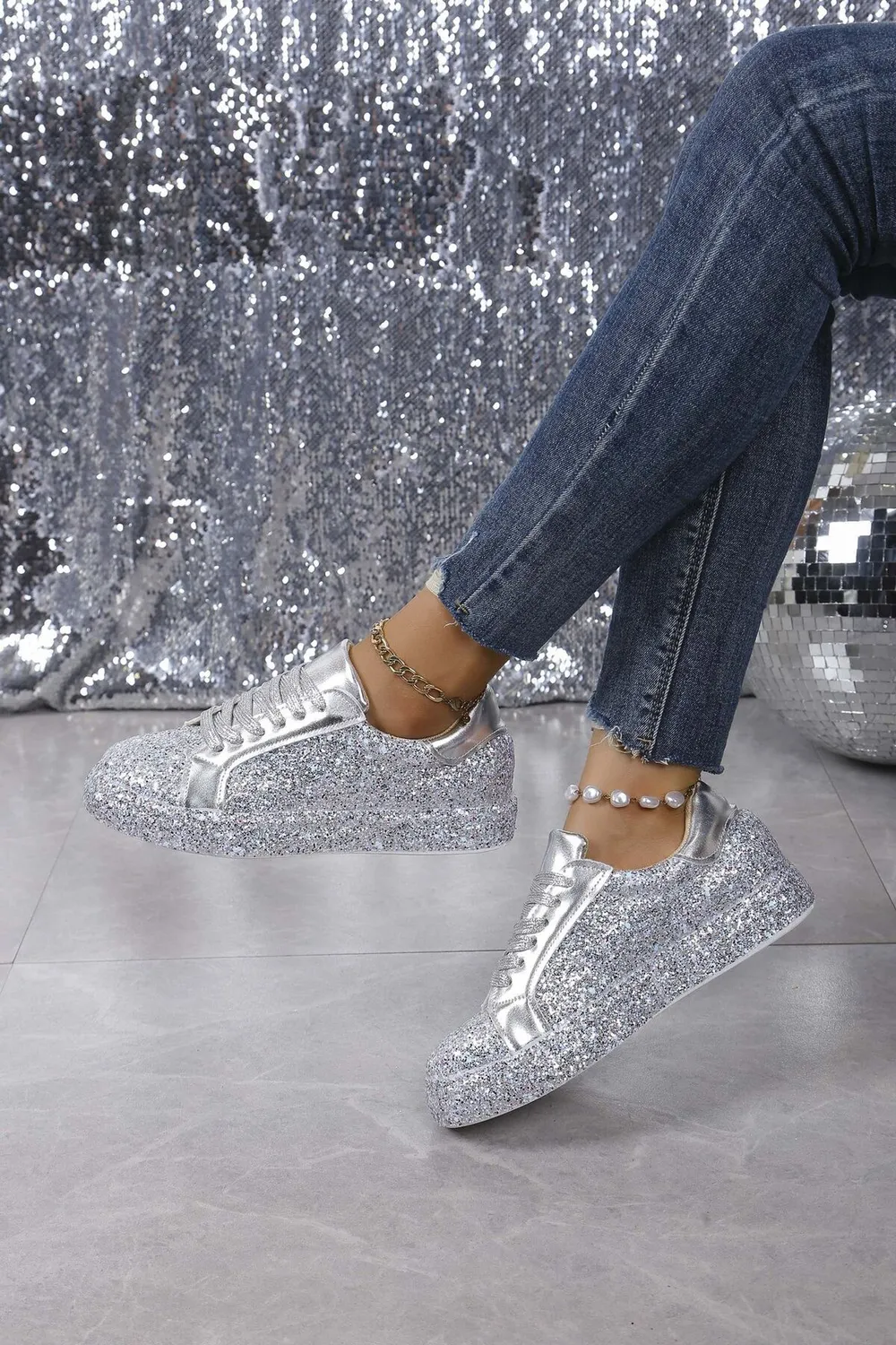 Glitter Sparkle Lace Up Sneakers, image 4