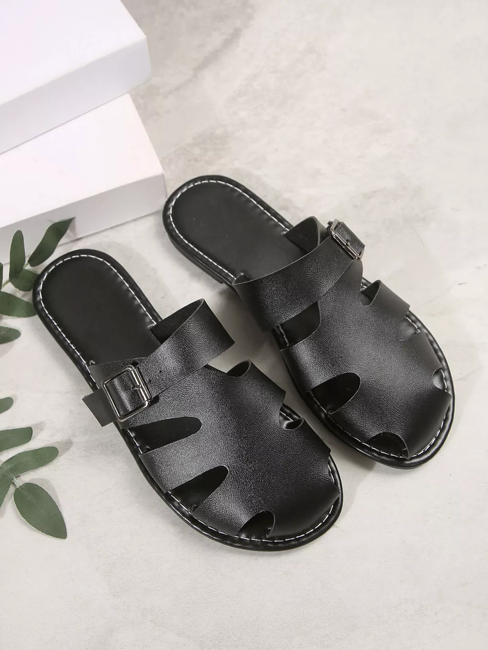 Comfortable Slip-On Leather Sandals with Adjustable Buckle, image 2