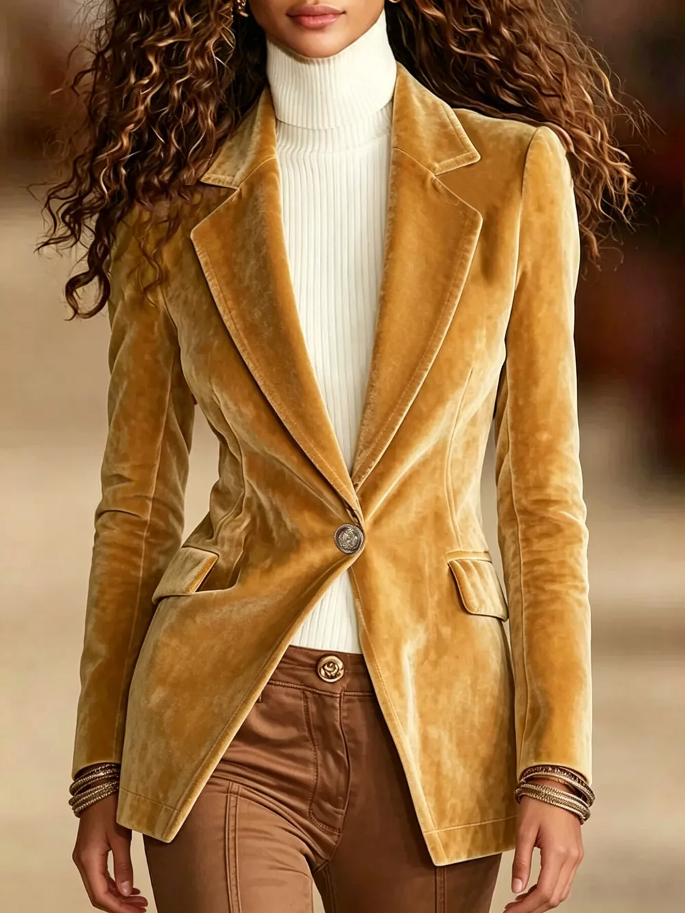 Velvet One-Button Long Sleeve Blazer, image 4