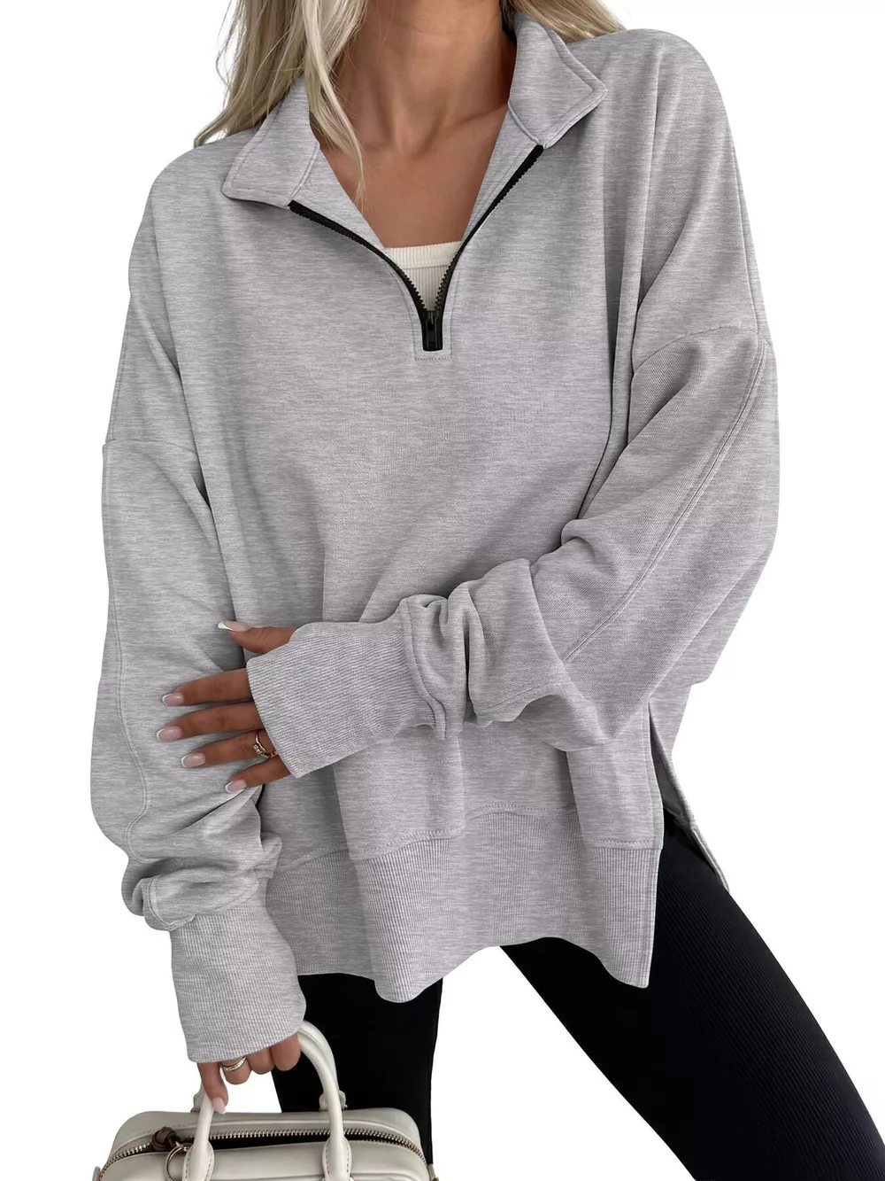 Quarter-Zip Dropped Shoulder Sweatshirt, image 11