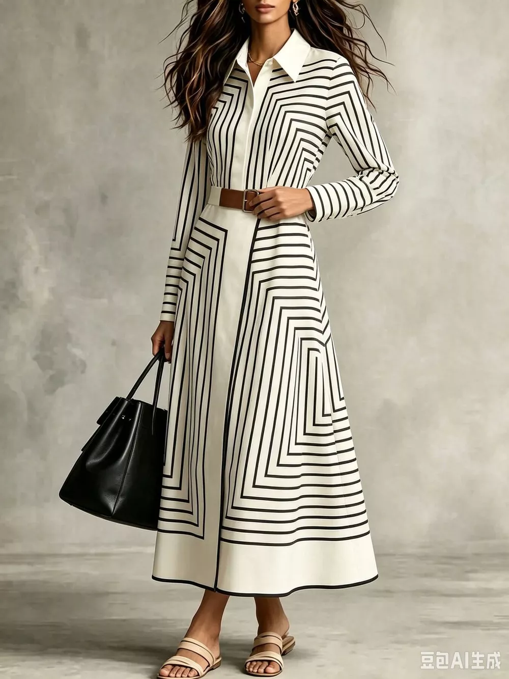 Geometric Striped Midi Shirt Dress, image 3
