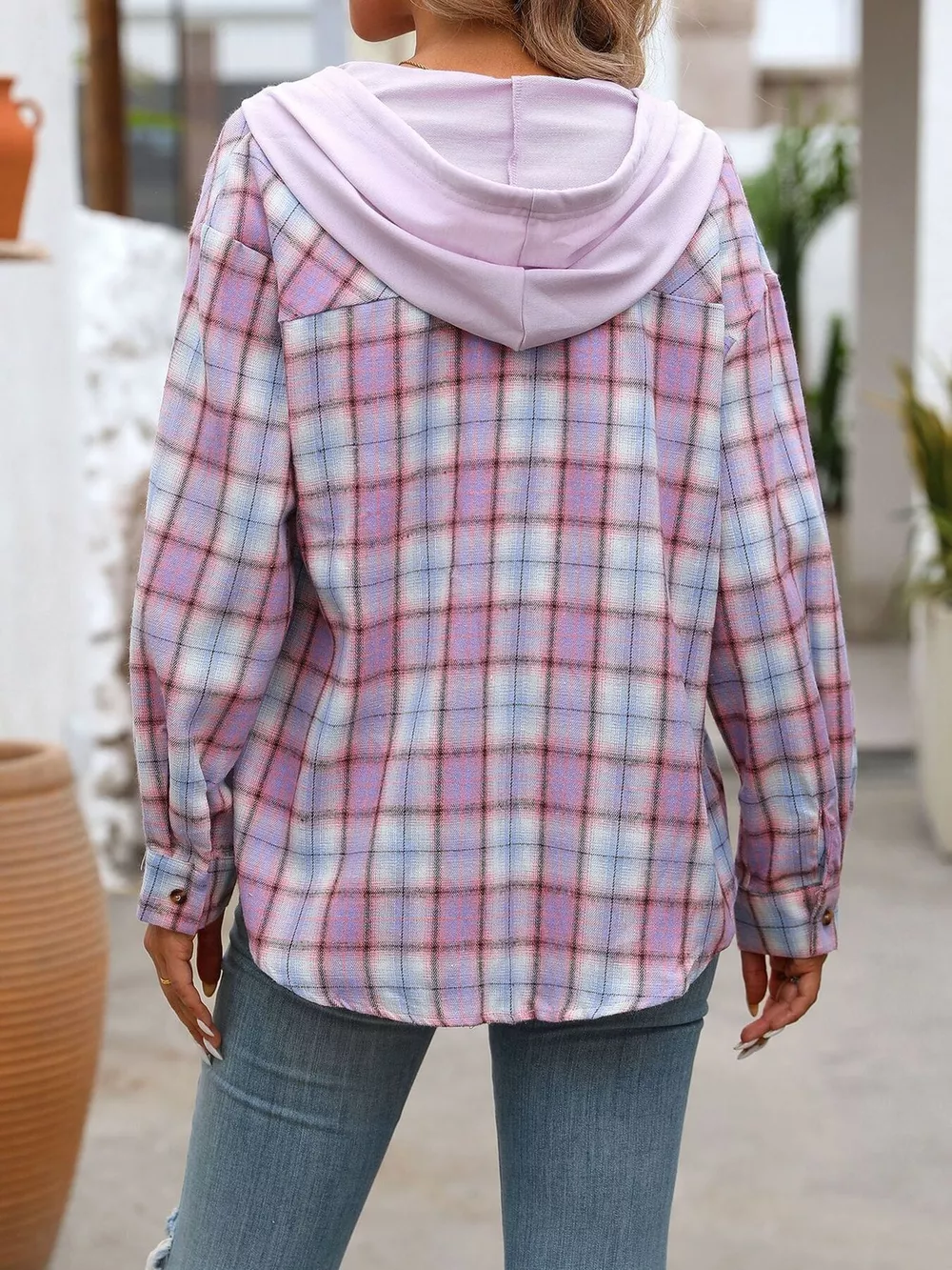 Hooded Plaid Button-Up Shirt, image 21