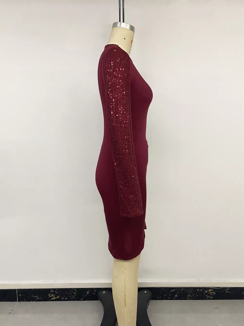 Long-Sleeve Sequin-Trimmed Bodycon Dress, image 14