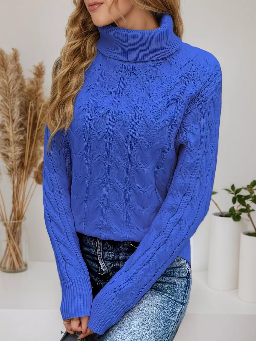 Cable Knit Turtleneck Long Sleeve Sweater, image 21