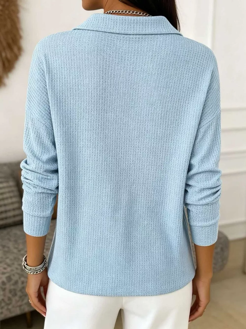 Waffle Knit Snap Down Blouse, image 6