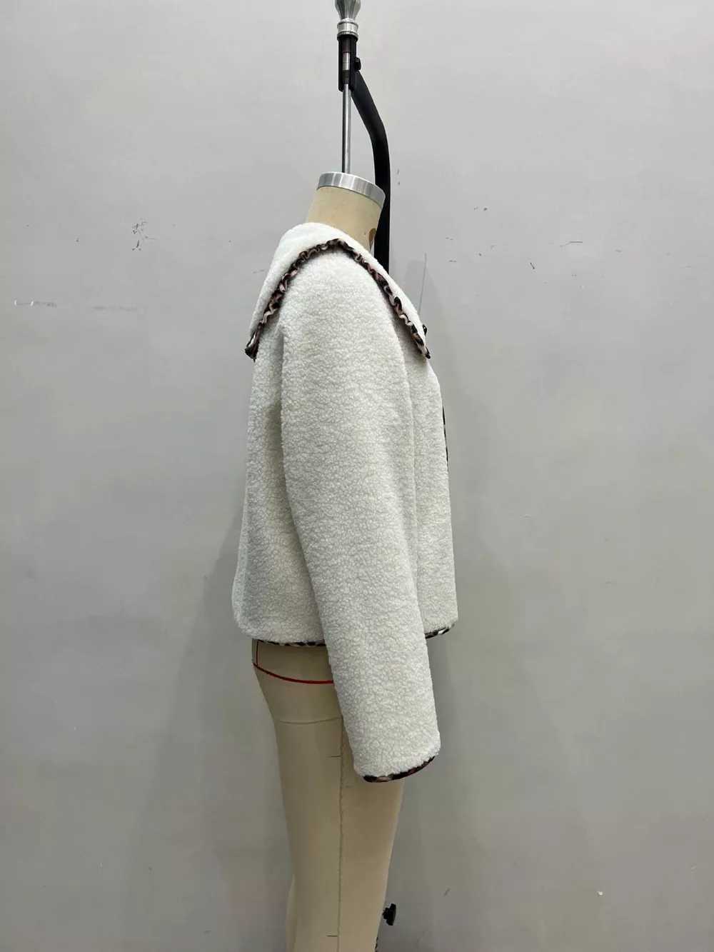 Leopard Trim Contrast Collar Sherpa Jacket, image 7