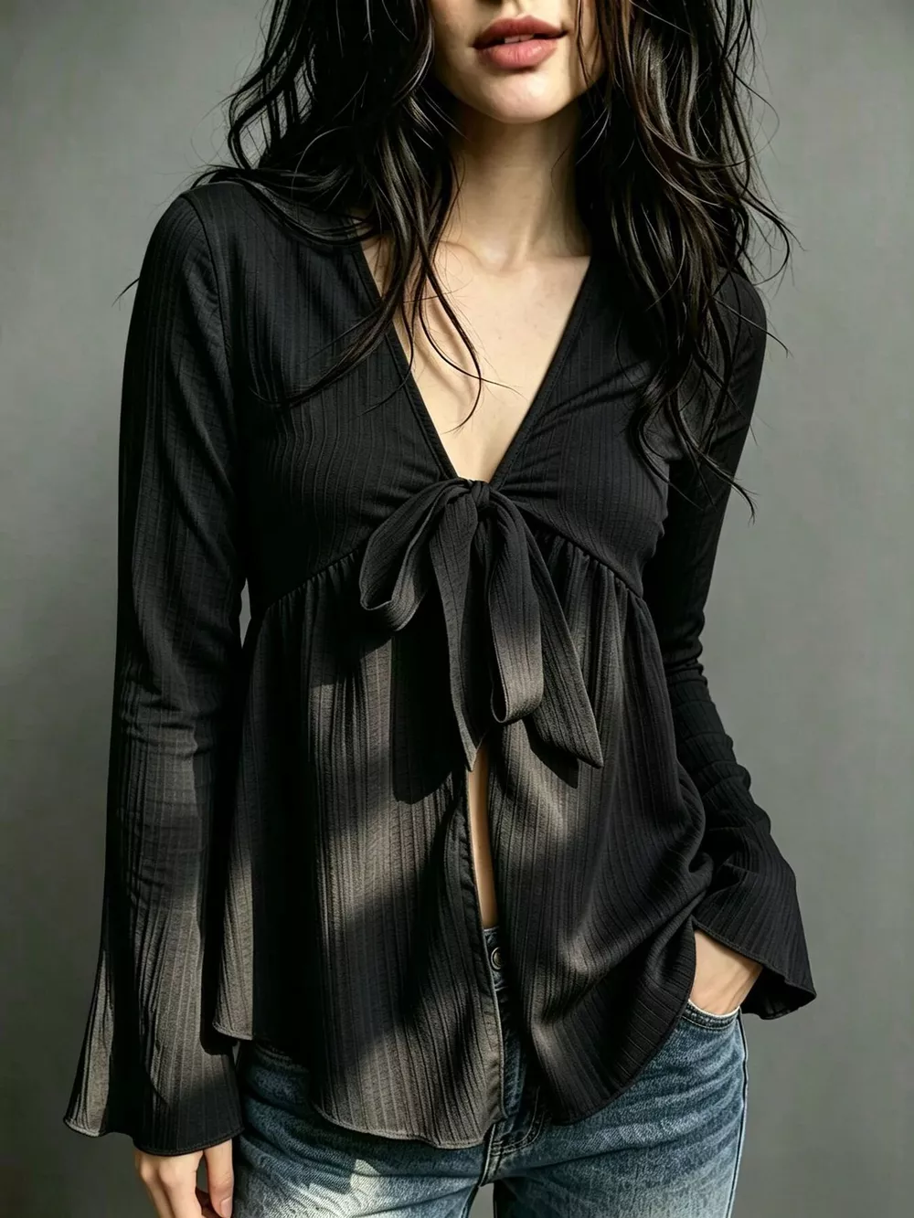 Tie-Front Flare Sleeve Blouse, image 11
