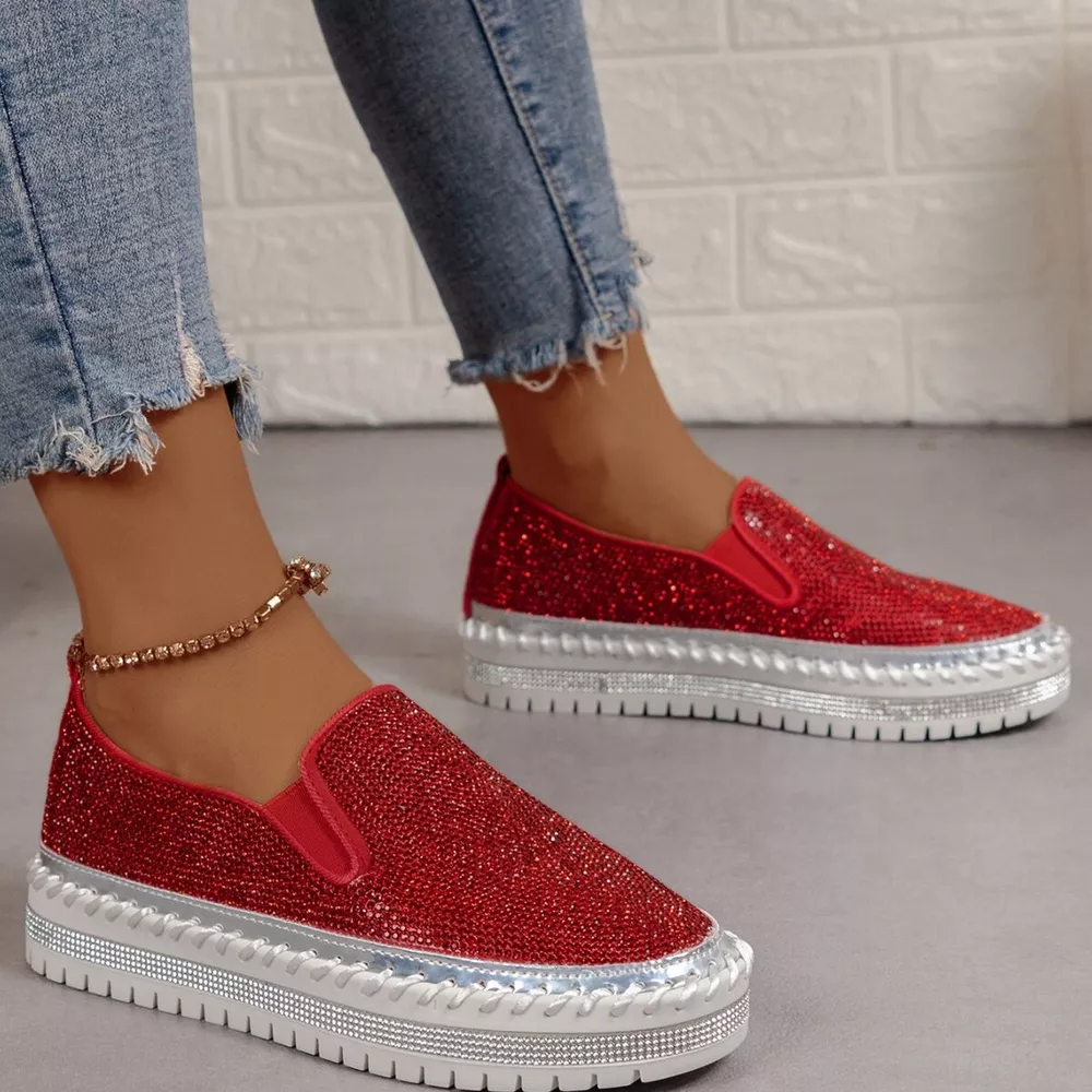 Rhinestone Round Toe Platform Loafers, image 2
