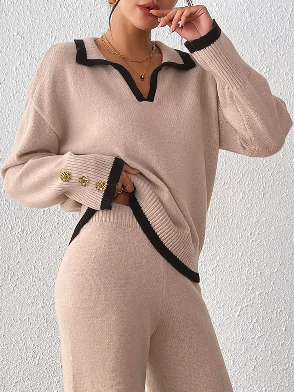 Contrast Trim Polo Collar Sweater, image 3