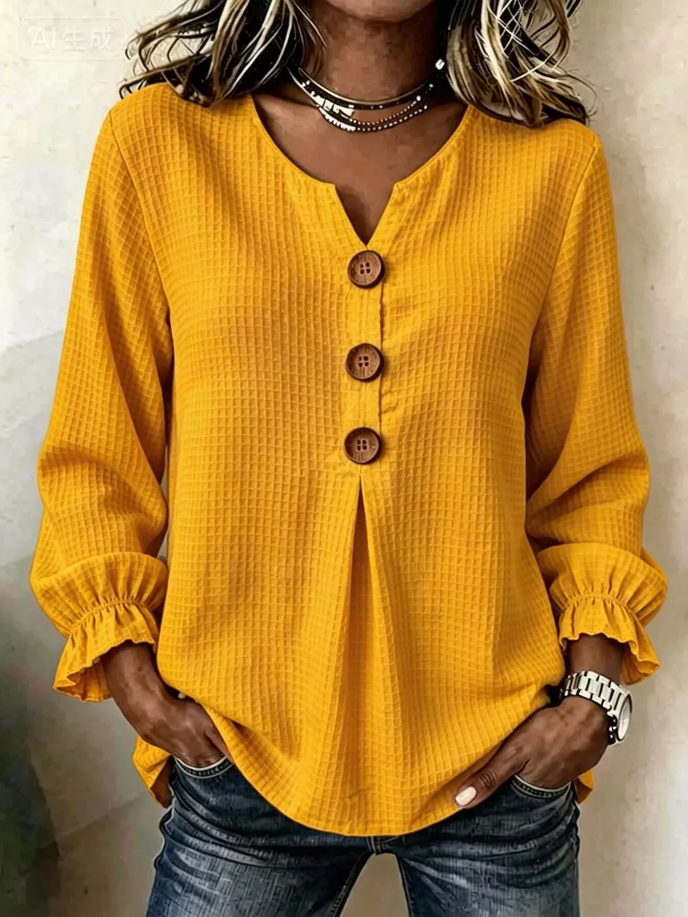 Waffle Knit Flounce Sleeve Top, image 5