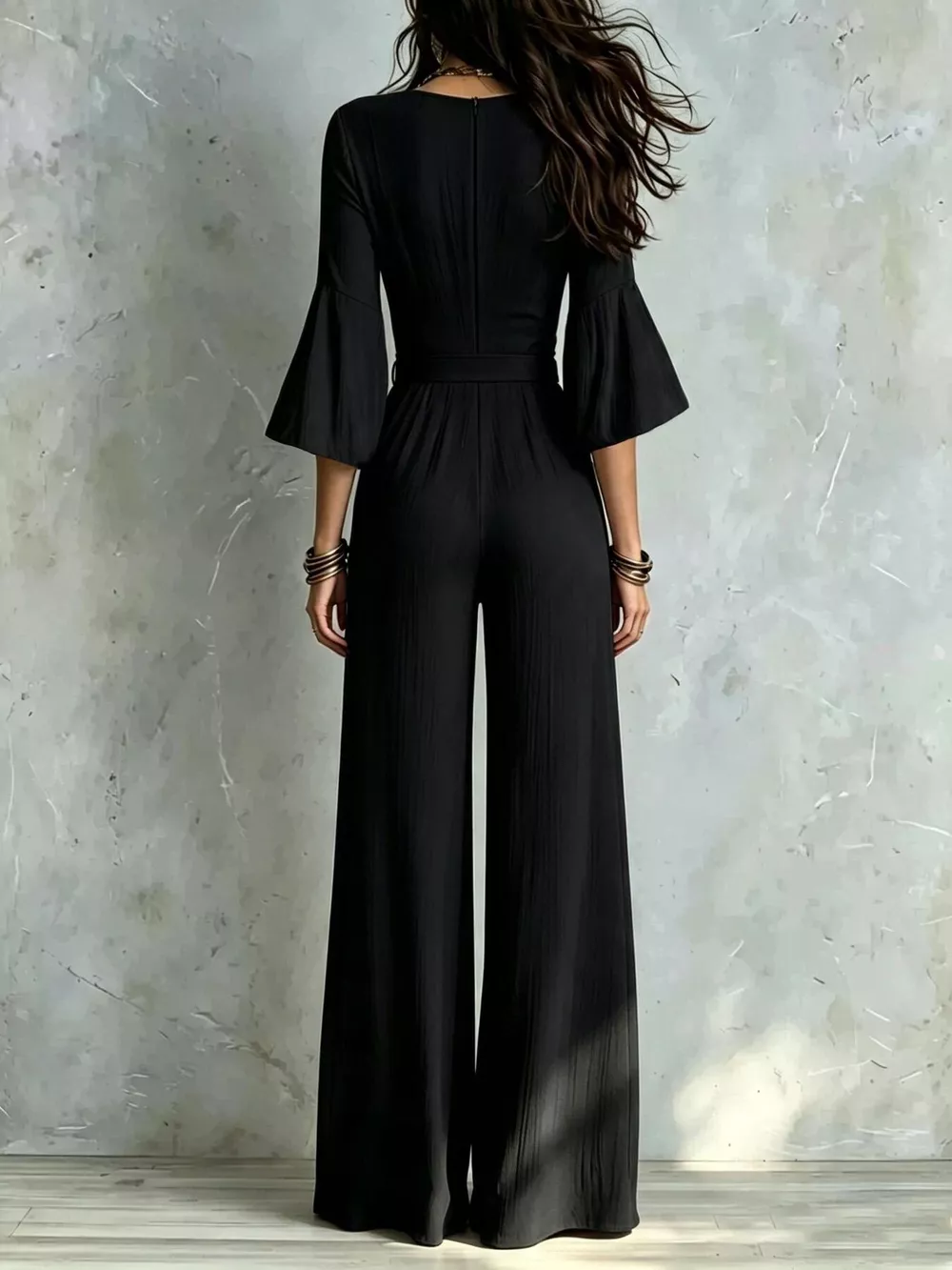 Pleated Wide-Leg Jumpsuit with Tie-Waist, image 2