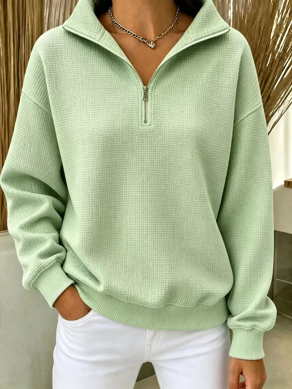 Full Size Waffle Knit Quarter-Zip Sweatshirt Plus Size, image 9