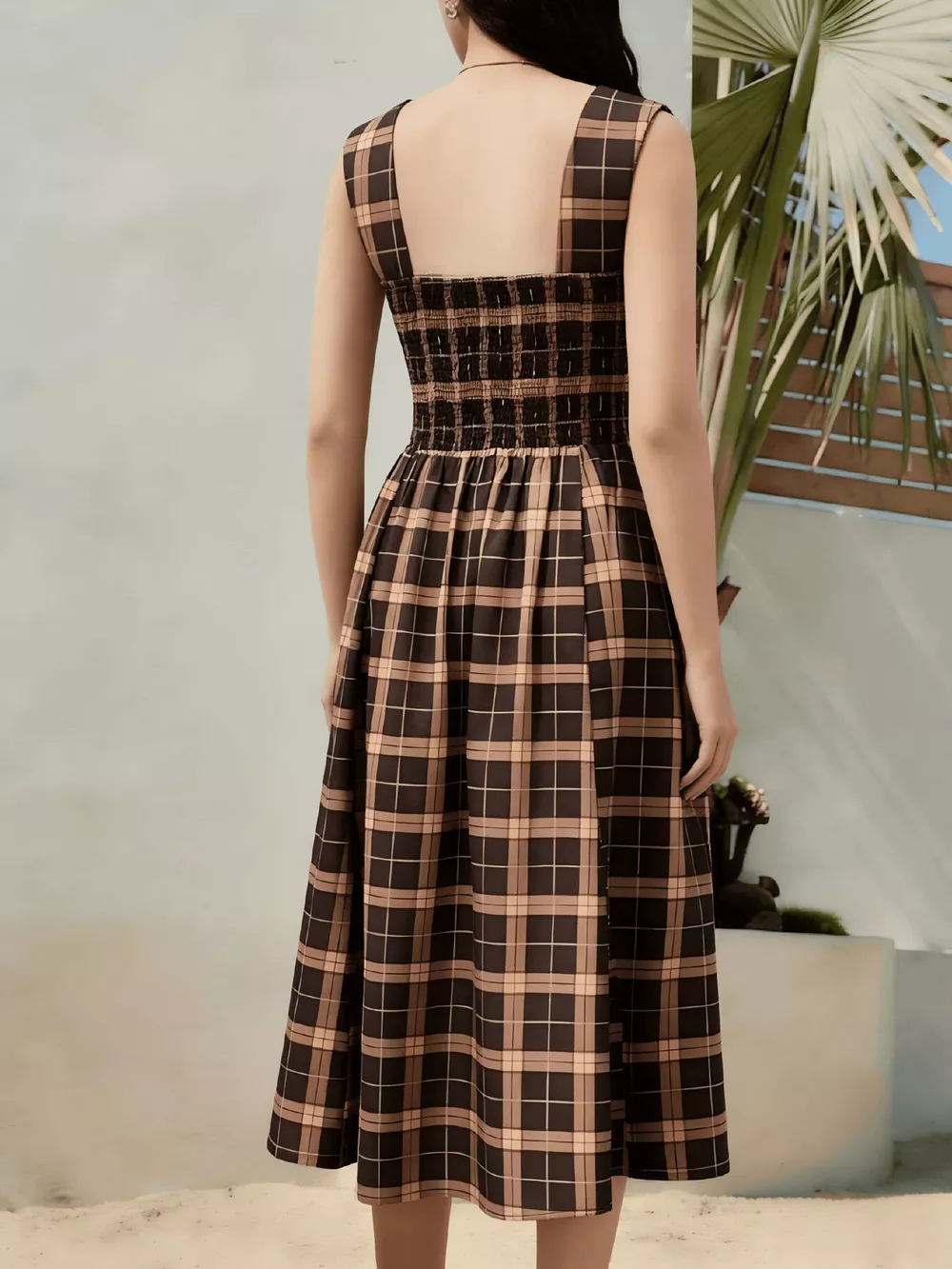 Square Neck Plaid Midi Dress, image 4