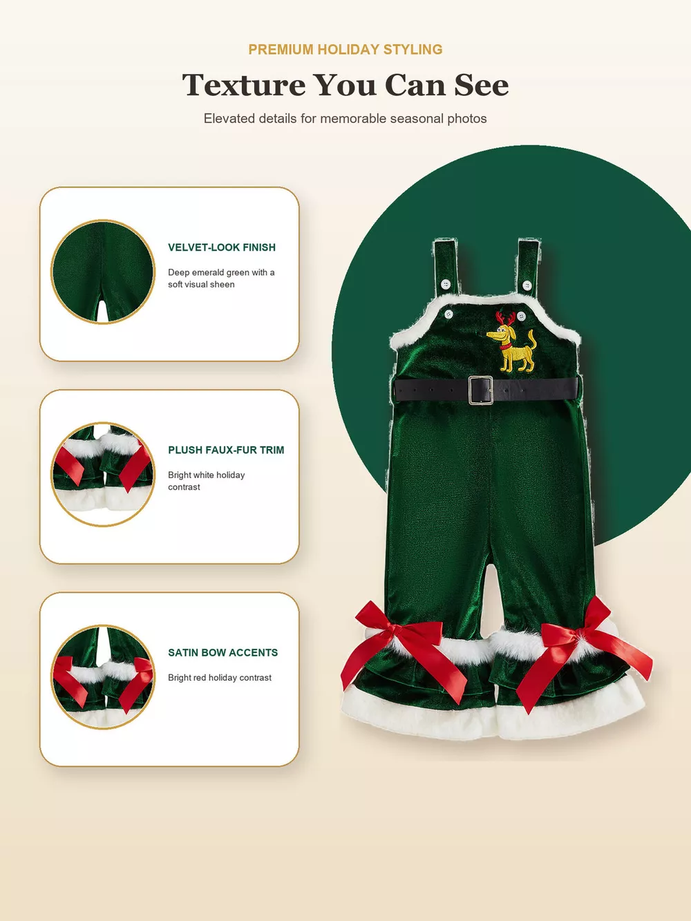 Children's Santa Baby Velvet Christmas Overalls, image 10