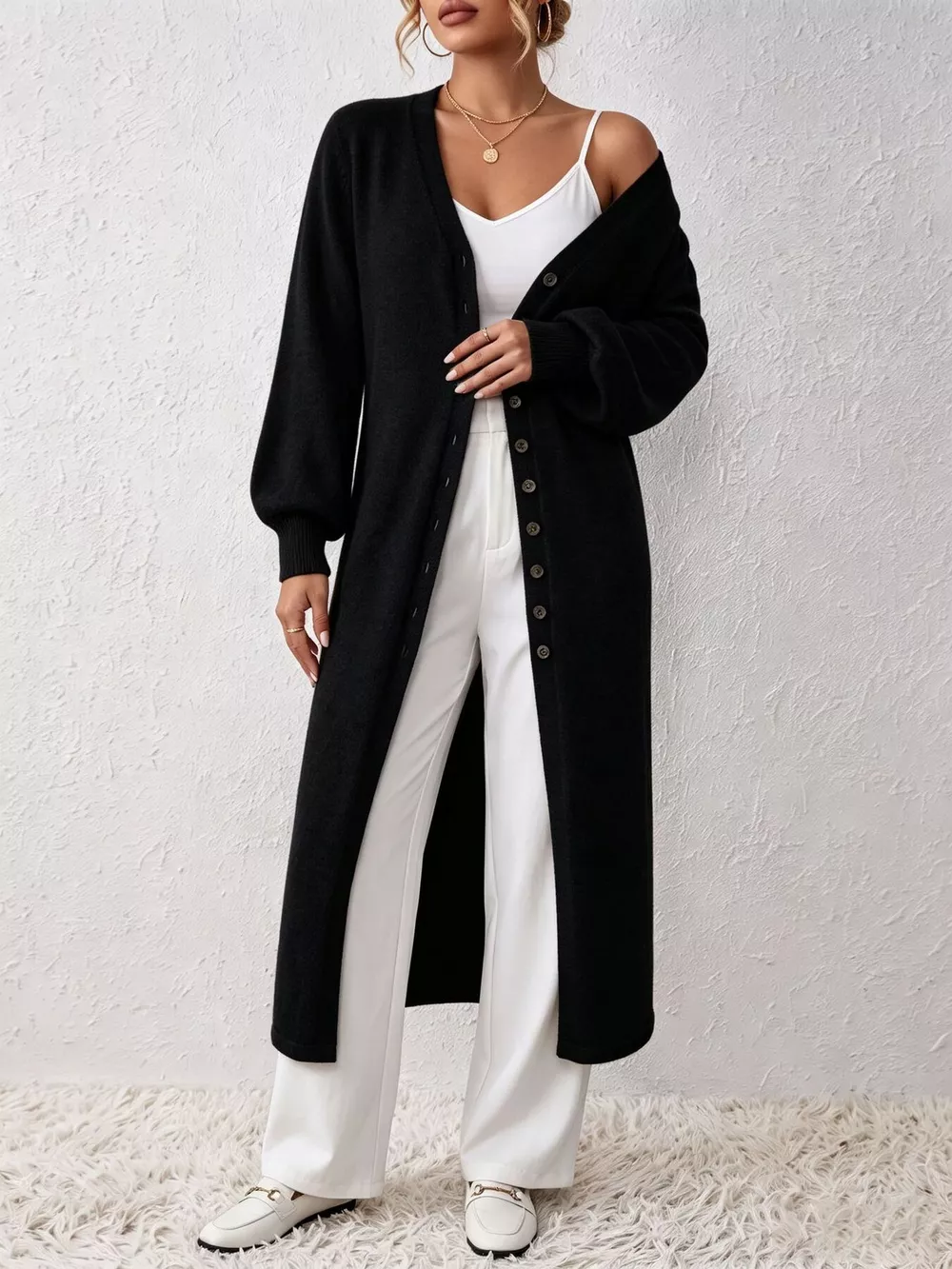 Button Front Long Sleeve Sweater Dress