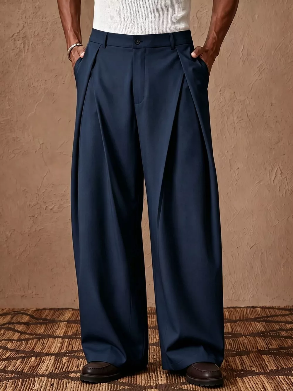 Men's High-Waisted Wide-Leg Pleated Dress Pants