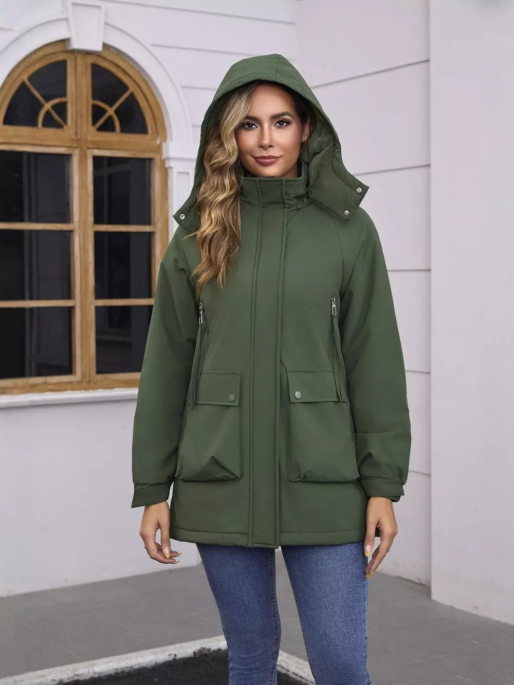Full Size Zip Up Hooded Parka Outerwear Plus Size