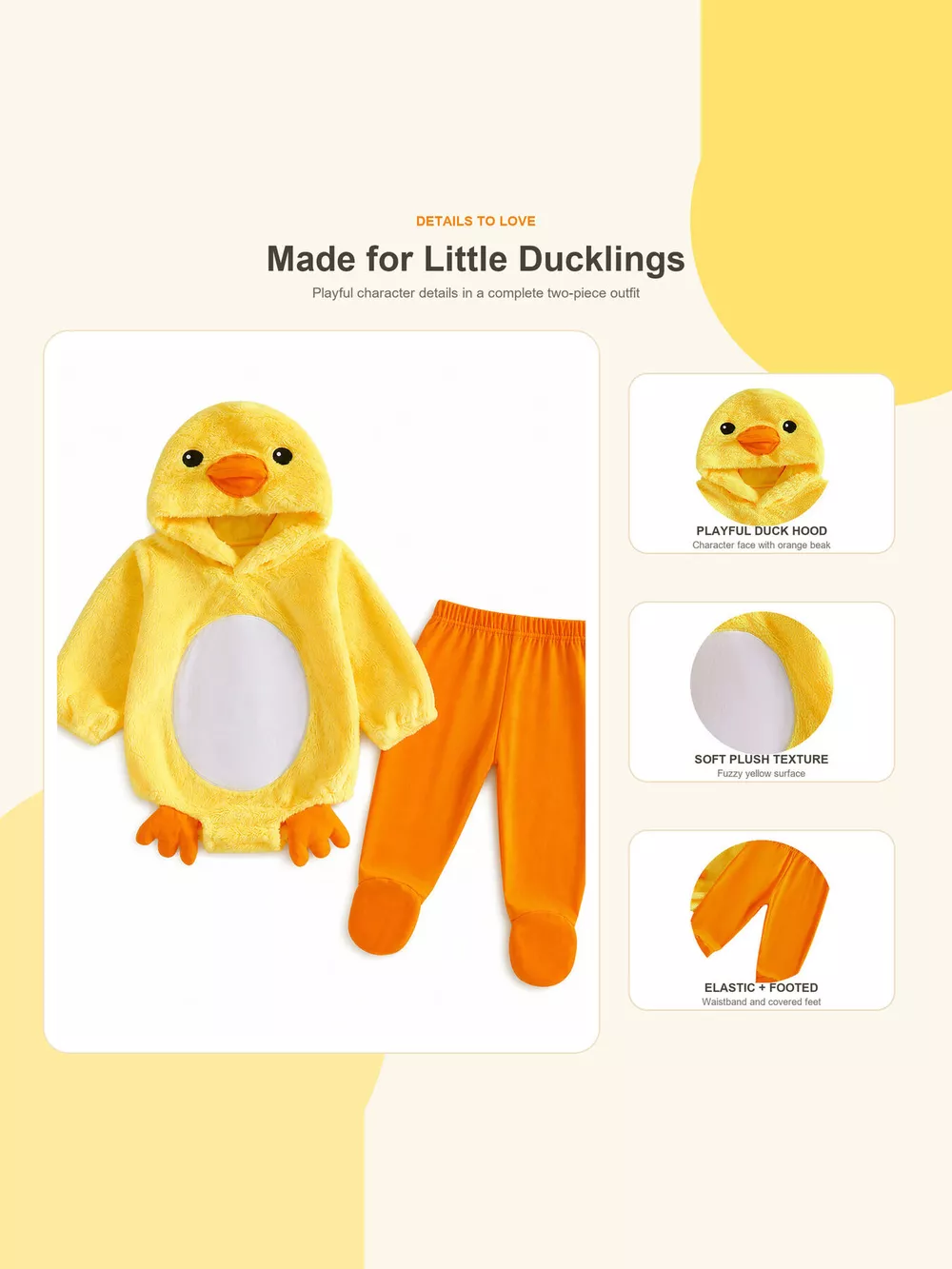 Children's Duck Hooded Bodysuit and Pants Two-Piece Set, image 3