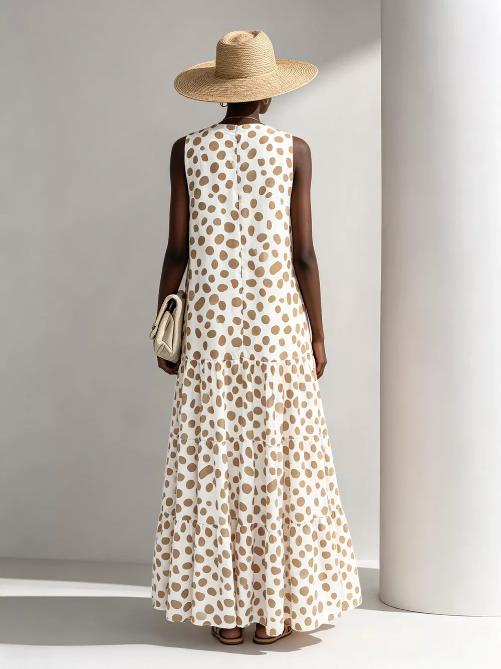 Polka Dot Sleeveless Tiered Maxi Dress, image 5