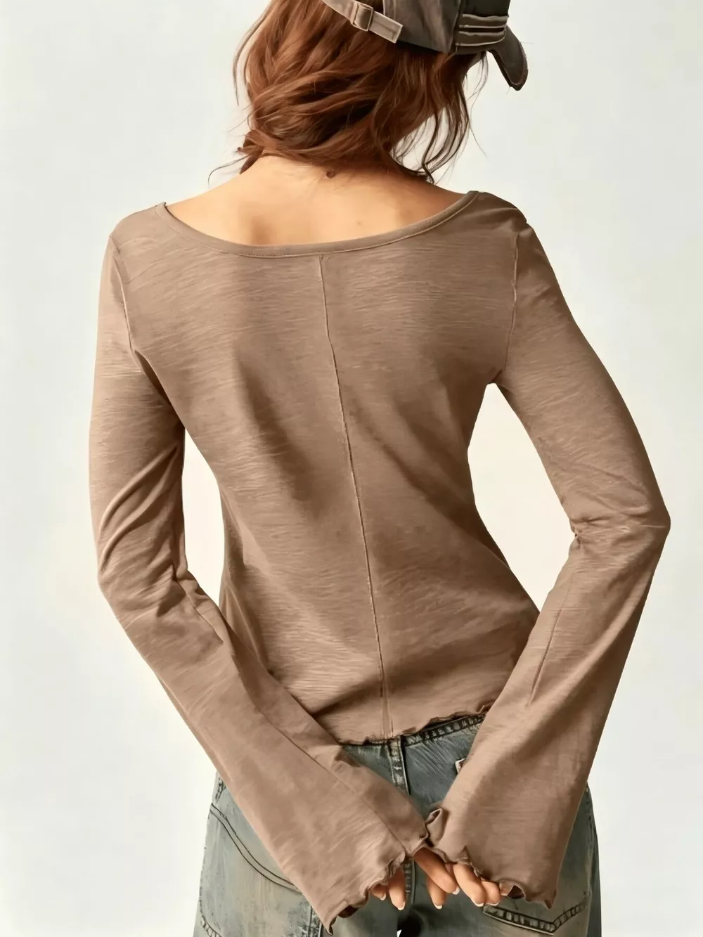 Long Sleeve Square Neck Slim-Fit T-Shirt, image 14