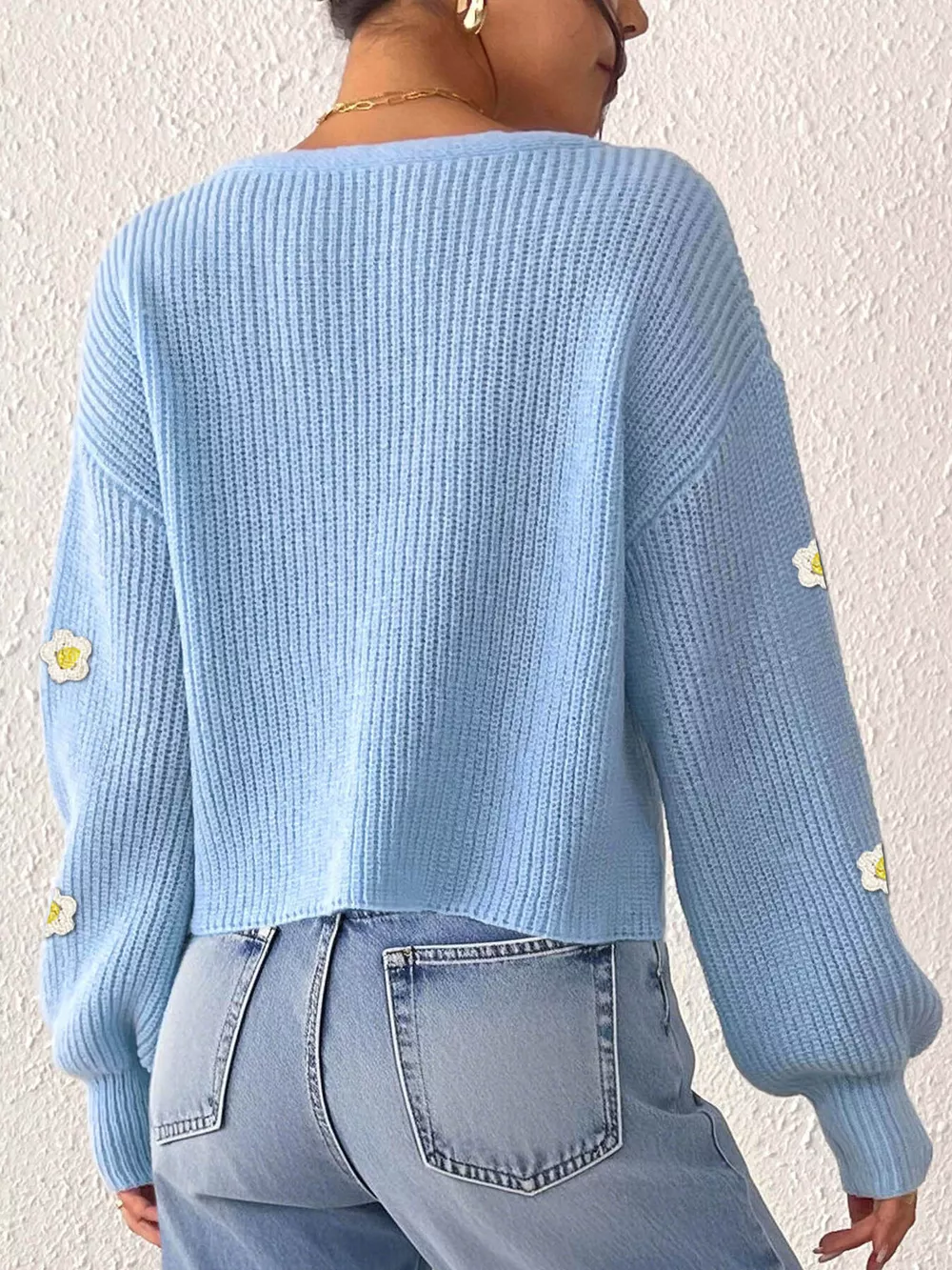 Floral V-Neck Button-Down Cropped Cardigan, image 13
