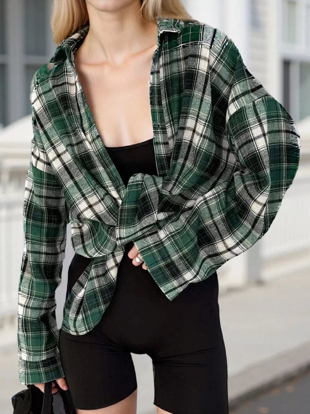 Plaid Collared Neck Long Sleeve Shirt