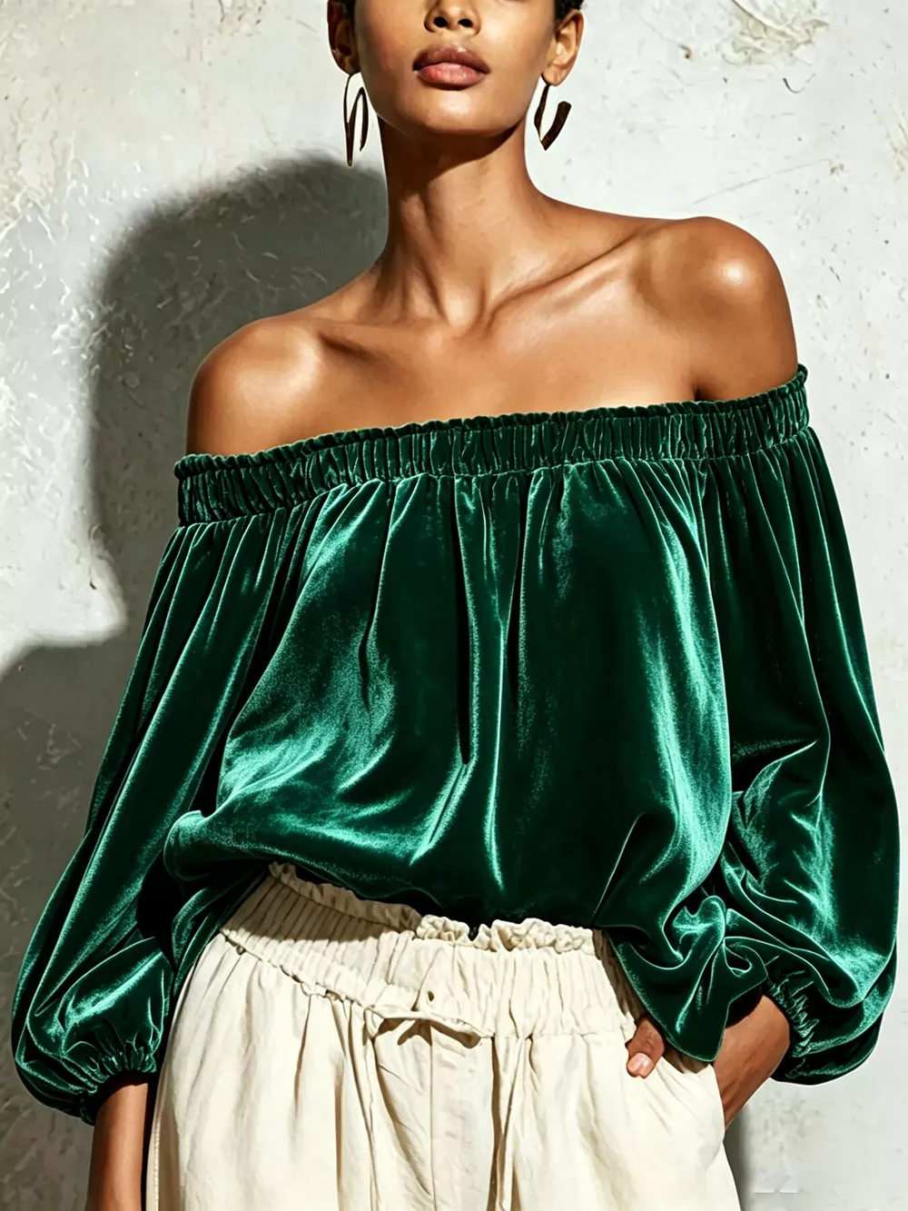 Off-Shoulder Velvet Long Sleeve T-Shirt, image 10